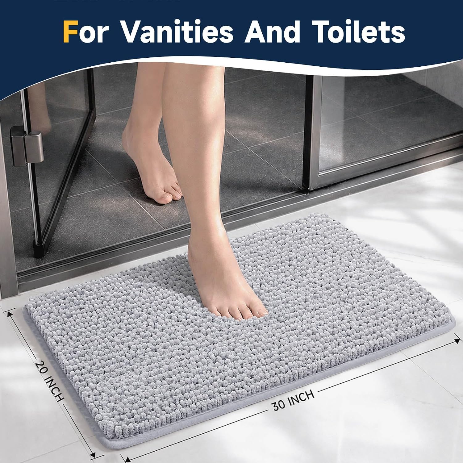 Lunvok Grey Bathroom Rugs 30 x 20 Inch, Plush Chenille Bath Mat, Non-Slip Absorbent Quick-Dry Rug, Thick Machine-Washable Floor Mat for Shower, Toilet & Sink - Image 2