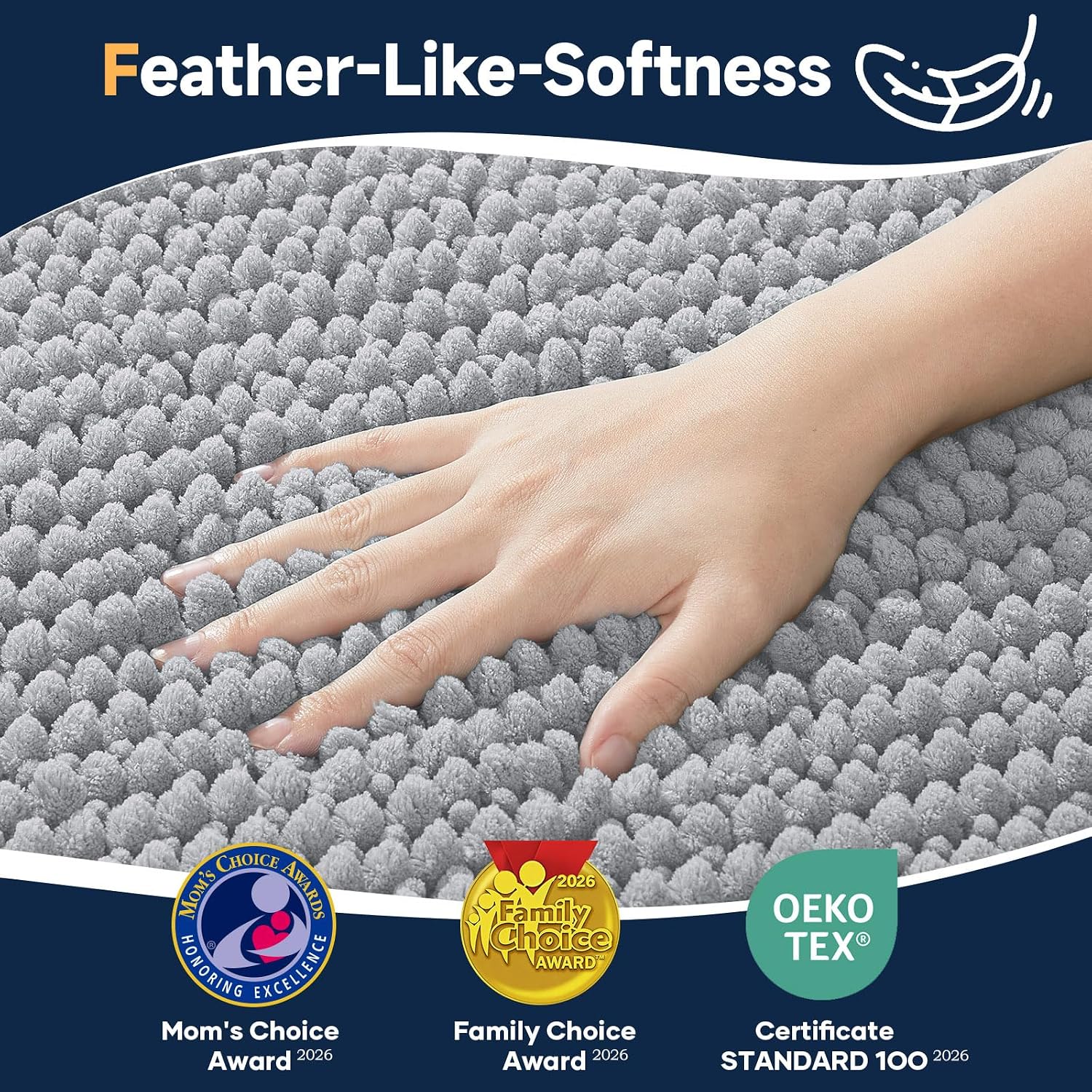 Lunvok Grey Bathroom Rugs 30 x 20 Inch, Plush Chenille Bath Mat, Non-Slip Absorbent Quick-Dry Rug, Thick Machine-Washable Floor Mat for Shower, Toilet & Sink - Image 4