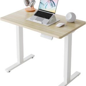Lunvok 32x19 Inch Small Electric Standing Desk, Adjustable, Light Walnut